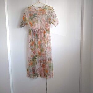 ZARA floral Sheer Floral tulle mesh dress NWOT